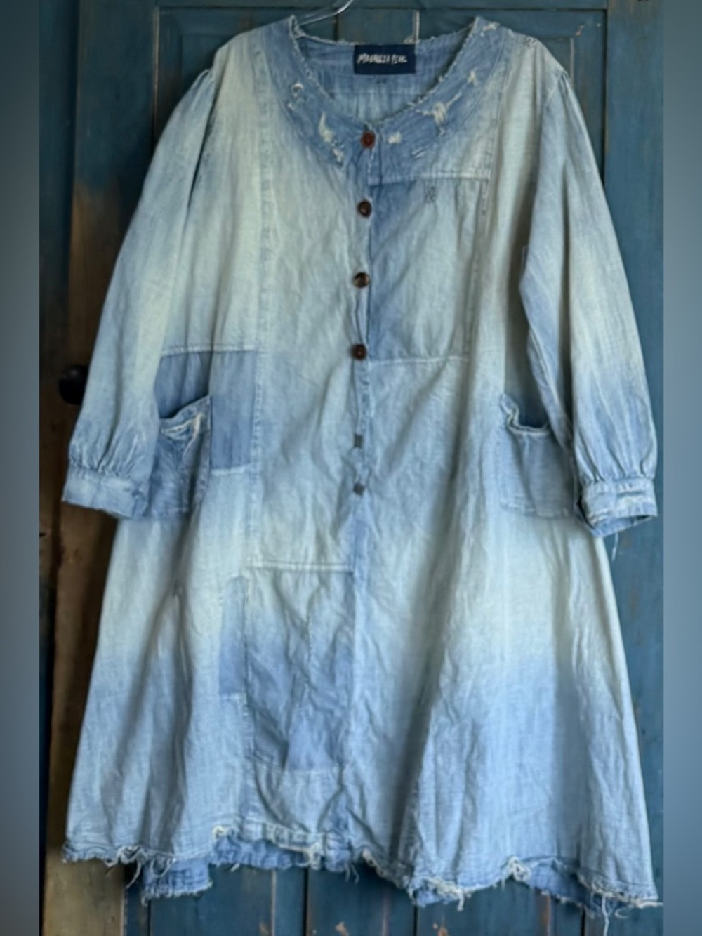 Rare Magnolia pearl denim patchwork Sanforized overdress excellent OS